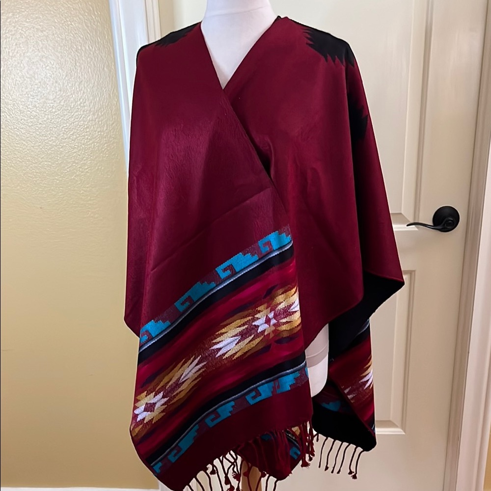 Southwestern Style Poncho with Fringe from Ecuador - Picture 4 of 5